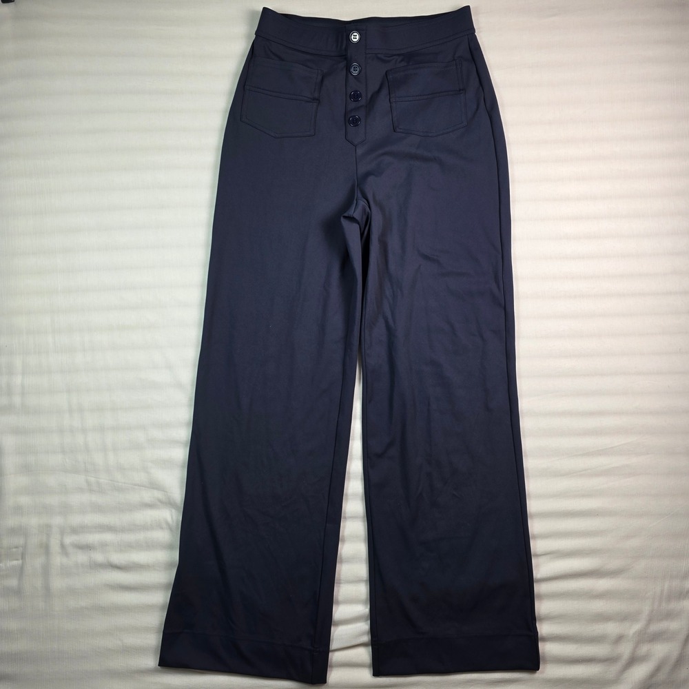 Halara Womens Navy Blue High Waisted Wide Leg Button Fly Patch Pocket Pants M